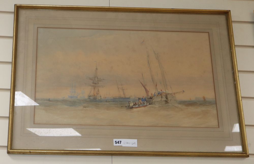 C. Stanfield (19th C.), watercolour, Shipping at sea, signed, 35 x 63cm